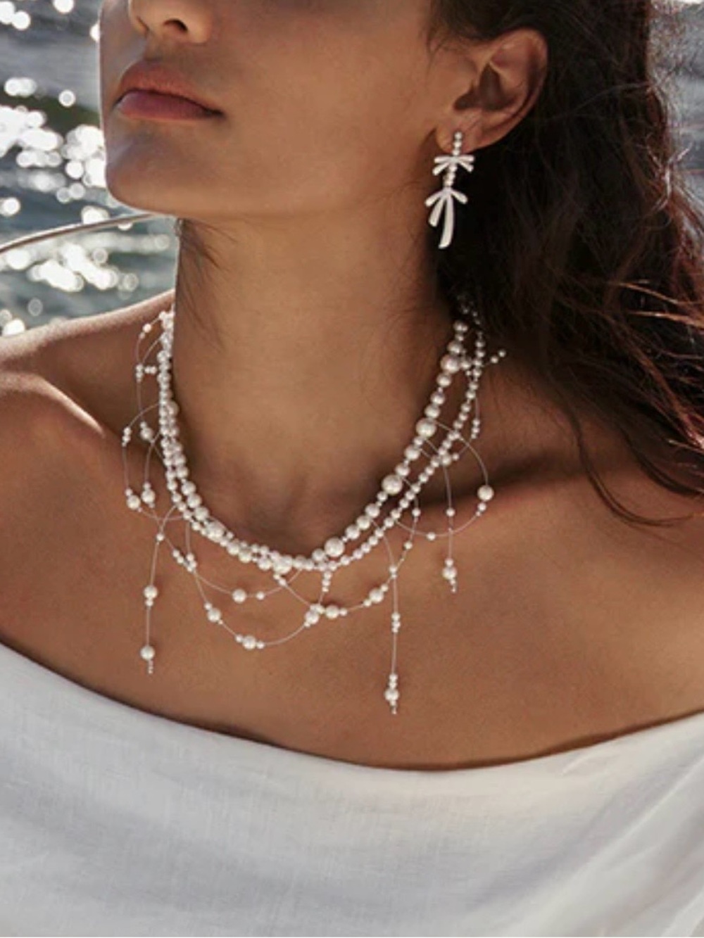 HEFANG Nebula Necklace - Layered White Pearl Strand Necklace